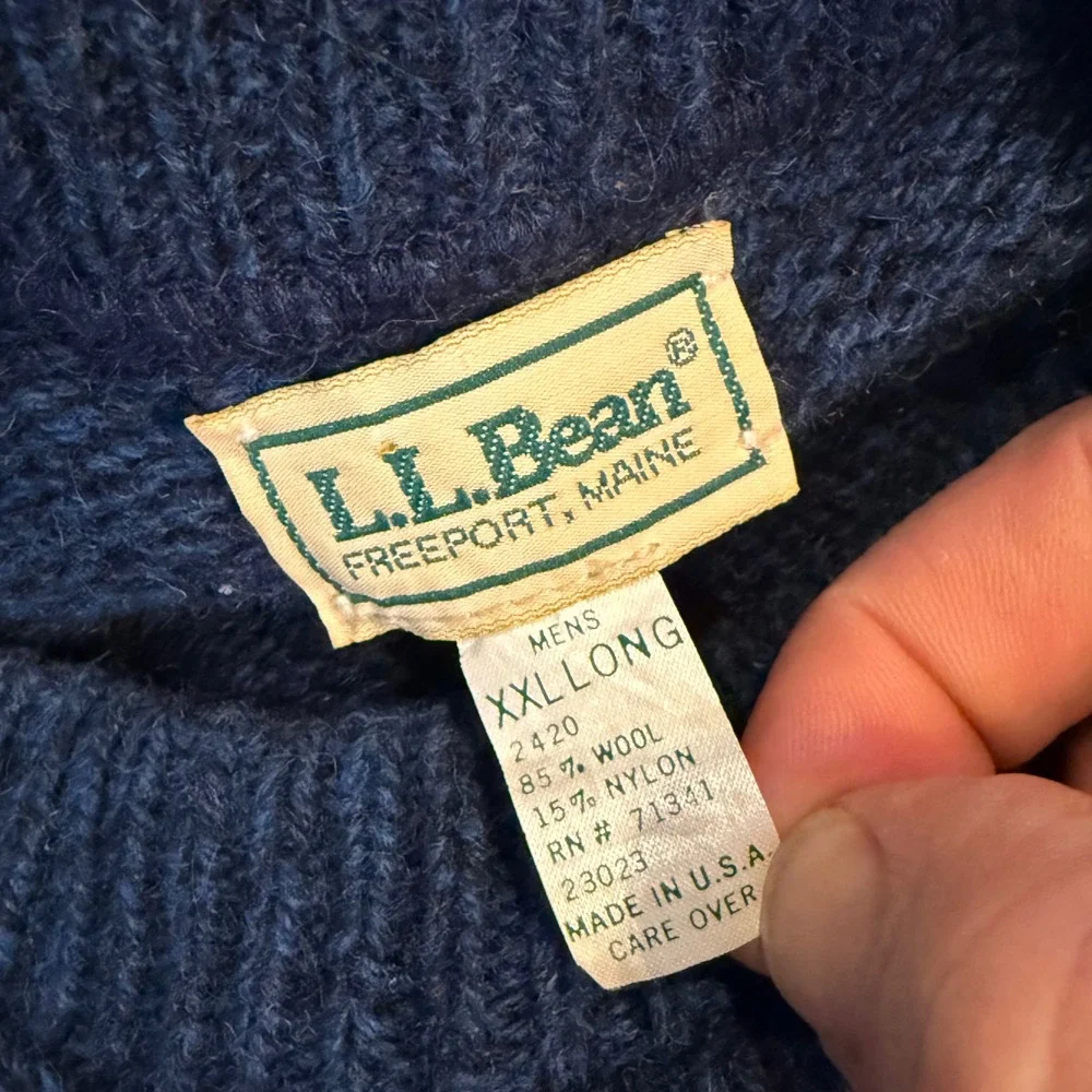 LL Bean Mens XXL Long Vintage‎ USA Made Wool Blend Crew Neck Sweater Knit